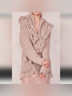 LoveShackFancy Fringe Tassel Shawl Cardigan Oatmeal Beige Small Baby Alpaca Boho